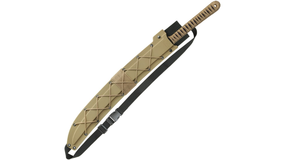 United Cutlery Ronin to Sword Khaki, 26.5in Overall, 17in Black Stonewash SS Blade, Tan Cord Wrapped Faux Rayskin Handle, Tan Nylon Sheath, Black, UC3272