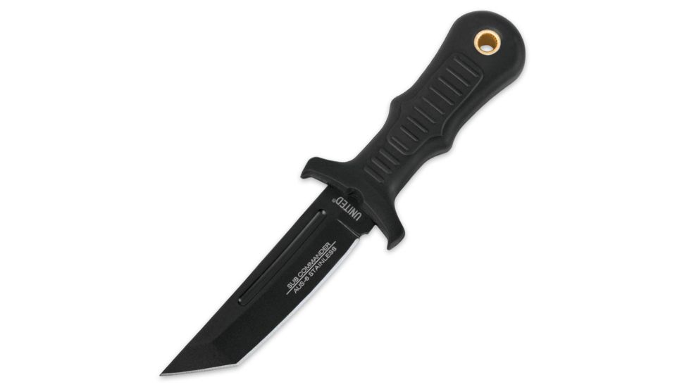 United Cutlery Sub Commander Black Fixed Blade Mini Boot Knife,2.5in Drop Point Steel Blade,TPR Rubberized Handle UC3120