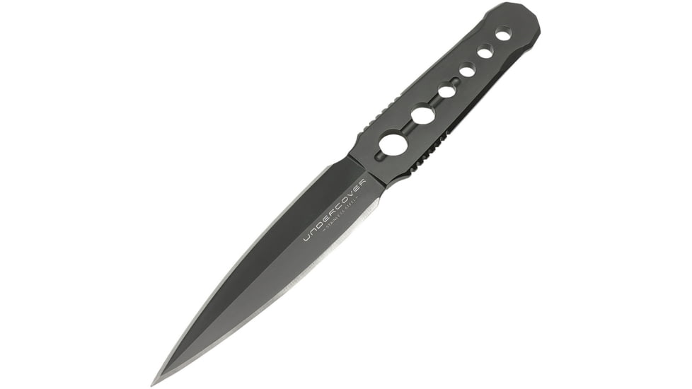United Cutlery Undercover CIA Stinger Knife, 7.13in Overall, 3.88in Black Oxide Coated Double Edge 3Cr13 SS Dagger Blade, One-Piece, Removable Boot Clip, Black Nylon Sheath, UC3344