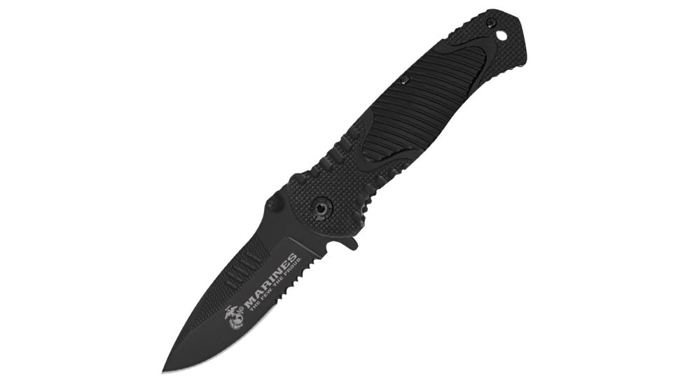 United Cutlery USMC Combat Field, Black Handle, Black ComboEdge w/Sheath, UC3019