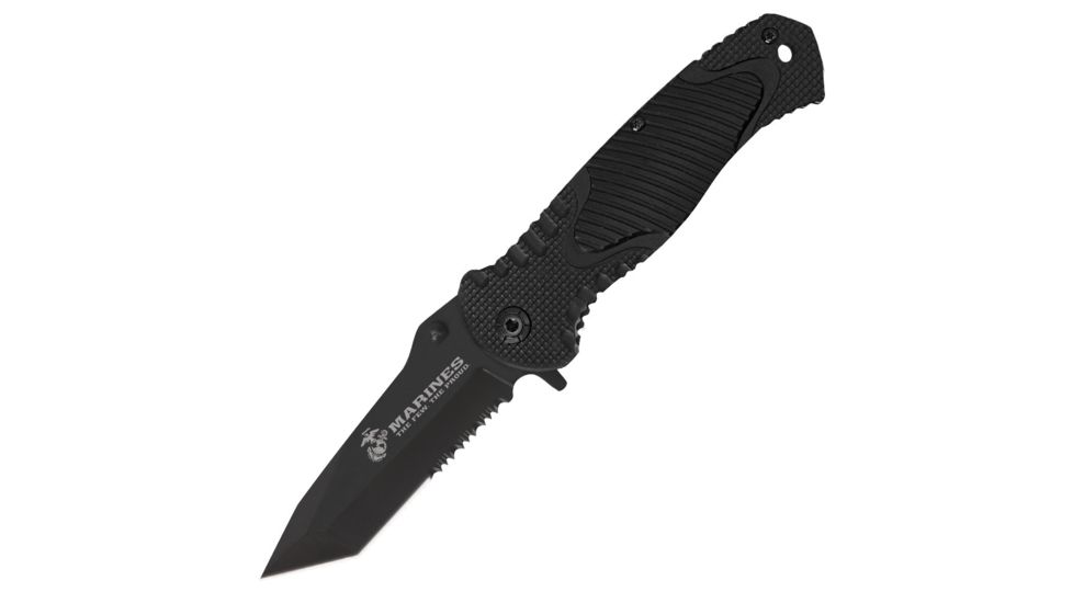 United Cutlery USMC Field, Black Handle, Black ComboEdge w/Sheath, UC3020