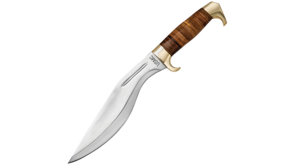 United Cutlery USMC Kukri Knife, 10.5 satin finish 420J2 stainless kukri blade, Stacked leather handle, UC3329
