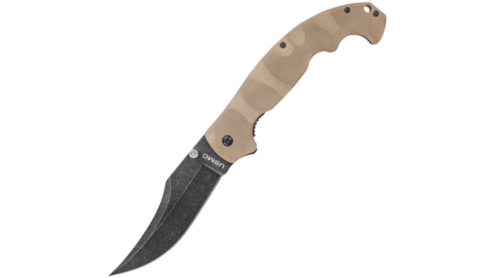United Cutlery USMC Linerlock Folding Knife, 5.5in Closed, 4.25in Black Stonewash 3Cr13 SS Blade, Desert Tan G10 Handle, Thumb Stud, Pocket Clip, UC3214