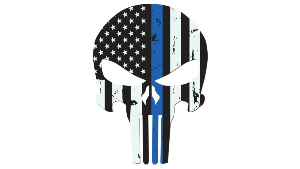 United States Tactical Sticker - Thin Blue Line Skull, BS-767
