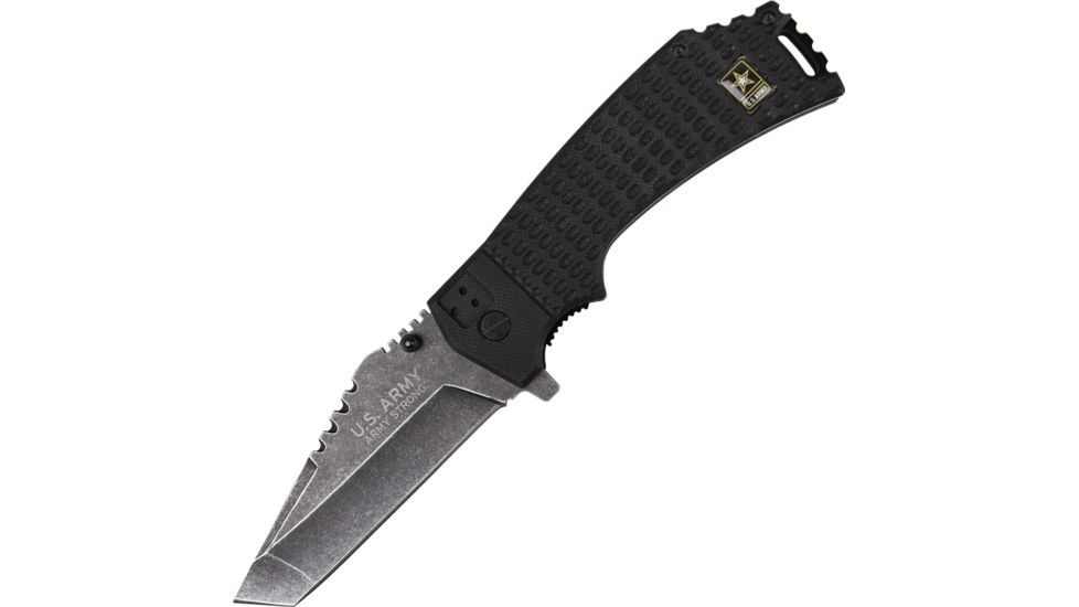 US Army Linerlock A/O Black Folding Knife,3.5in,Tanto,Stonewash,Black,Synthetic Handle USAA1021BP