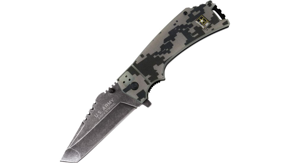 US Army Linerlock A/O Digital Camo Folding Knife,3.5in,Tanto,Stonewash,Digital Camo,Synthetic Handle USAA1021CP