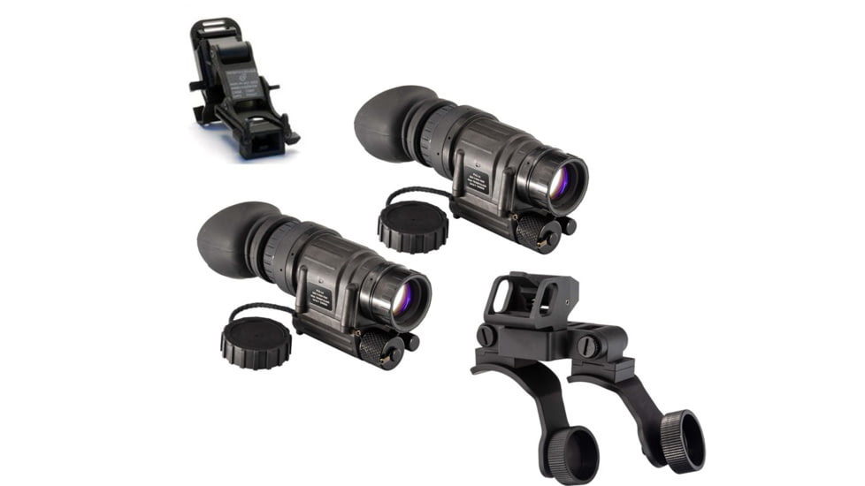 US Night Vision Rhino Arm, TRYBE Optics PVS-14 GEN 3 Green Phosphor Night Vision Monocular, Min 1600 FOM, 64-72 lp/mm, Regular, and TRYBE Optics PVS-14 Dual Bridge Mounting System