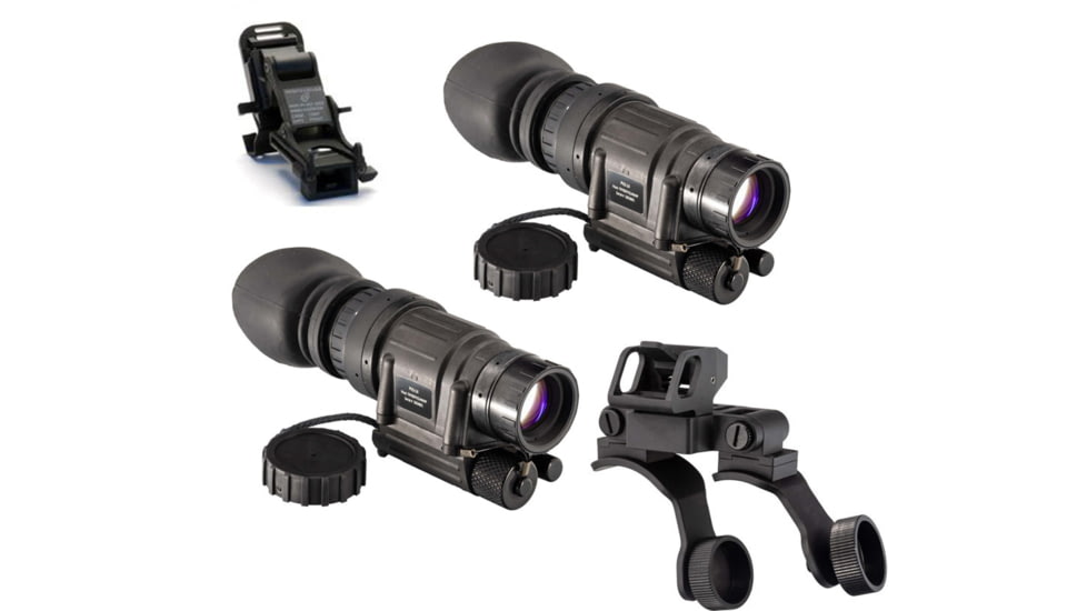 US Night Vision Rhino Arm, TRYBE Optics PVS-14 GEN 3 White Phosphor Night Vision Monocular, Min 2000 FOM, 64-72 lp/mm, High Power, and TRYBE Optics PVS-14 Dual Bridge Mounting System