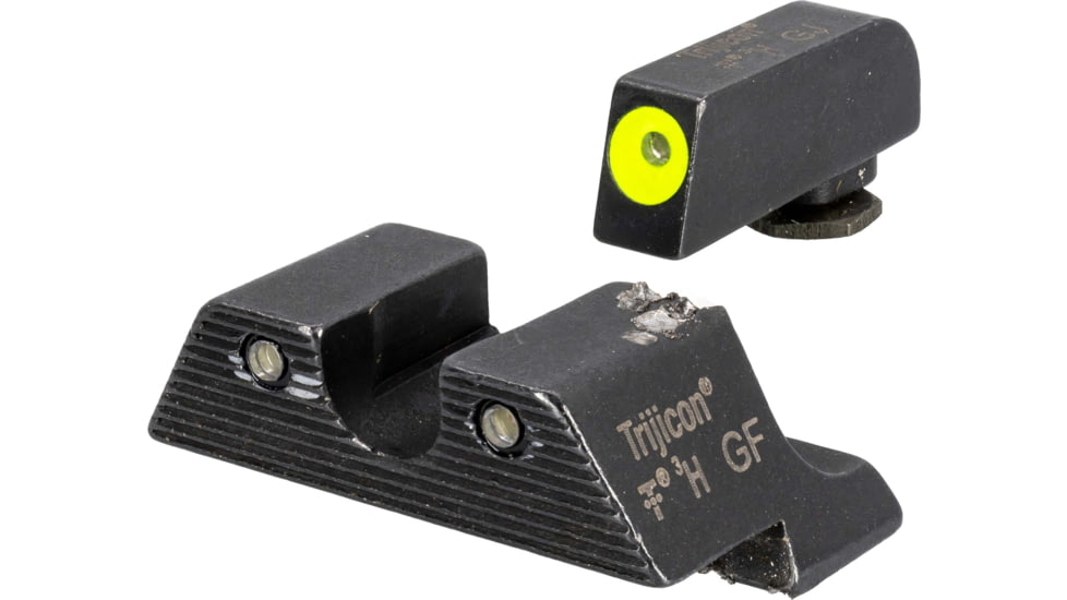 USED EDEMO Trijicon Glock HD Night Sight Set - Front Sight Yellow Outline / Green Tritium, Rear Sight Black Outline / Green Tritium, GL101Y, EDEMO2, EDEMO1, Condition Fair, Scratches