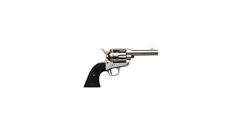 US Firearms Sheriffs-Model Revolver, .45 Colt, 4in barrel, nickel finish steel frame, hard rubber grip, revolving chamber, blade front, square notch rear, 6 round cylinder, USFSM-.45C-4-1-FRRMPG