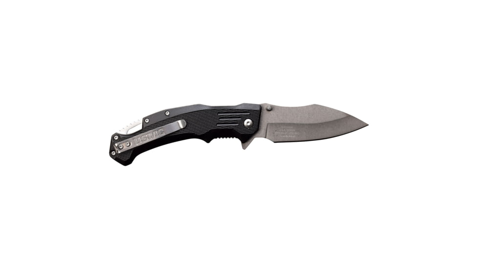 USMC Drop Point Spring Assisted Knife w/Pocket Clip, 3.5 in, 3Cr13 Stainless Steel Stainless Steel, Black, M-A1065BK