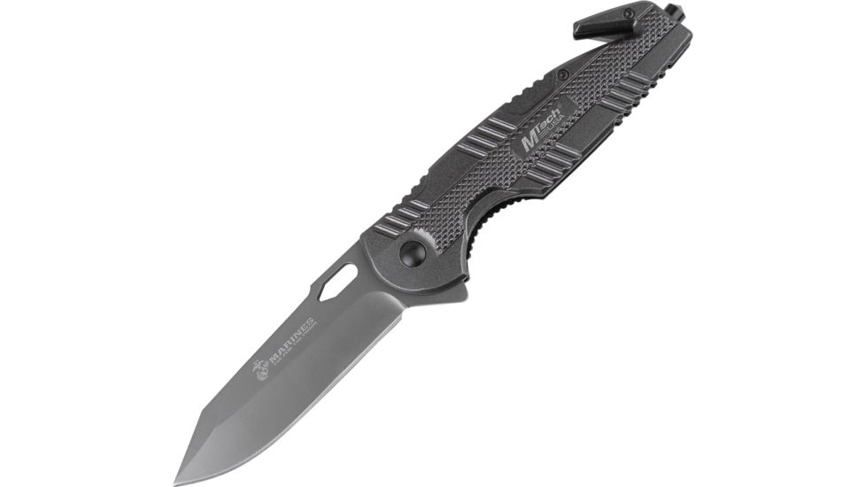 USMC Extractor Rescue Linerlock A/O Folding Knife,3.5in,Stainless Steel,Standard Edge,Gray,Aluminum Handle USMA1031GP