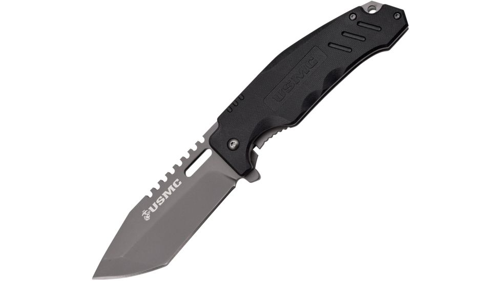 USMC Framelock Folding Knife,3.75in,Titanium Tanto,G10 Handle, Titanium Pocket Clip USM2008GY