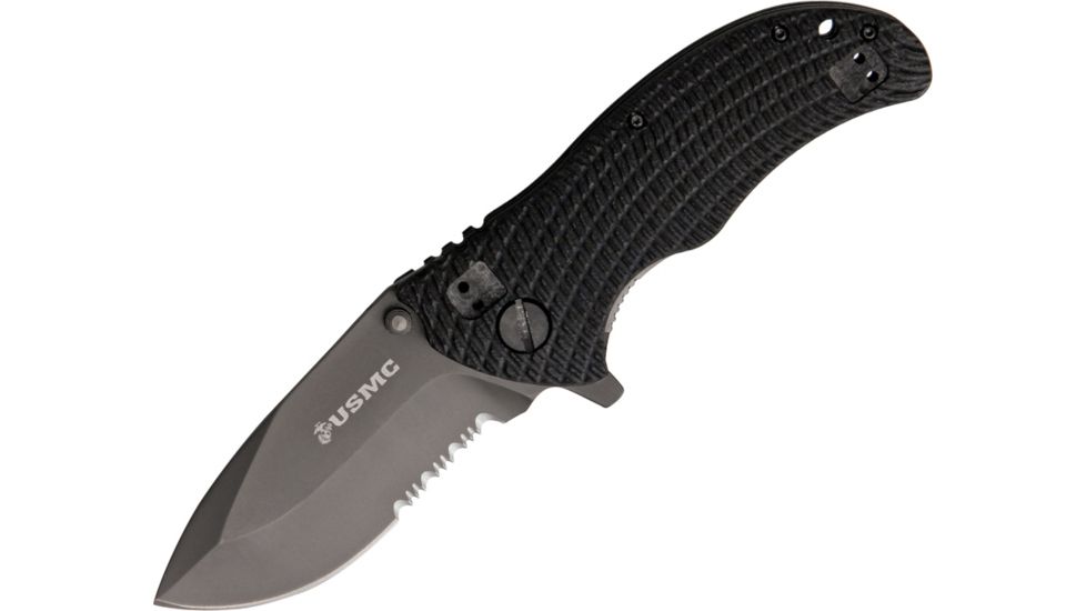 USMC Marines Heavy Duty Linerlock, Partially Serrated USM3001S