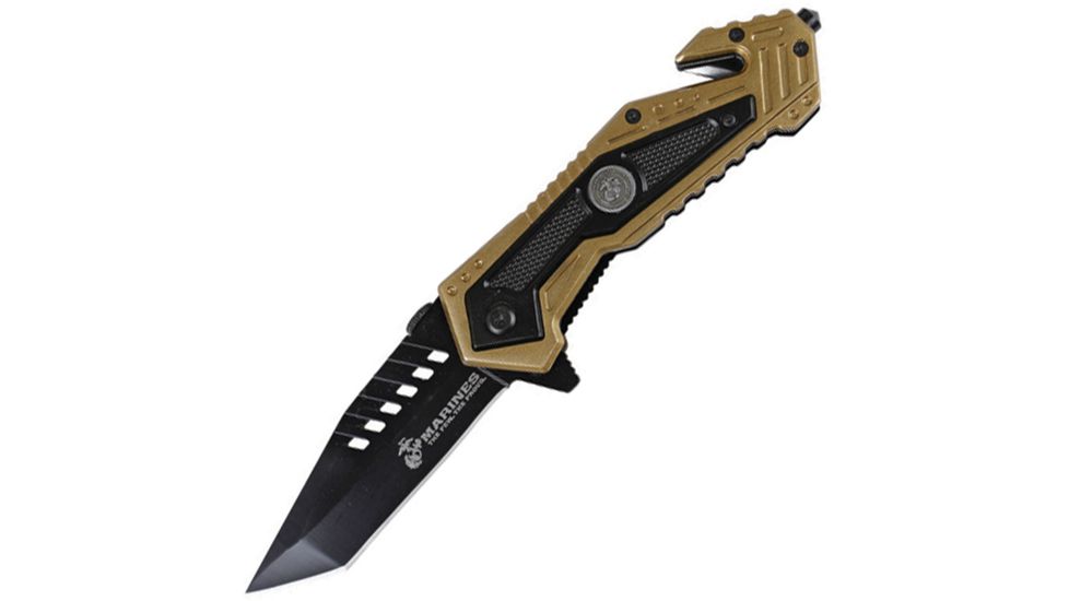 USMC Salvager Rescue Linerlock A/O, Tan Knife USMA1033TN