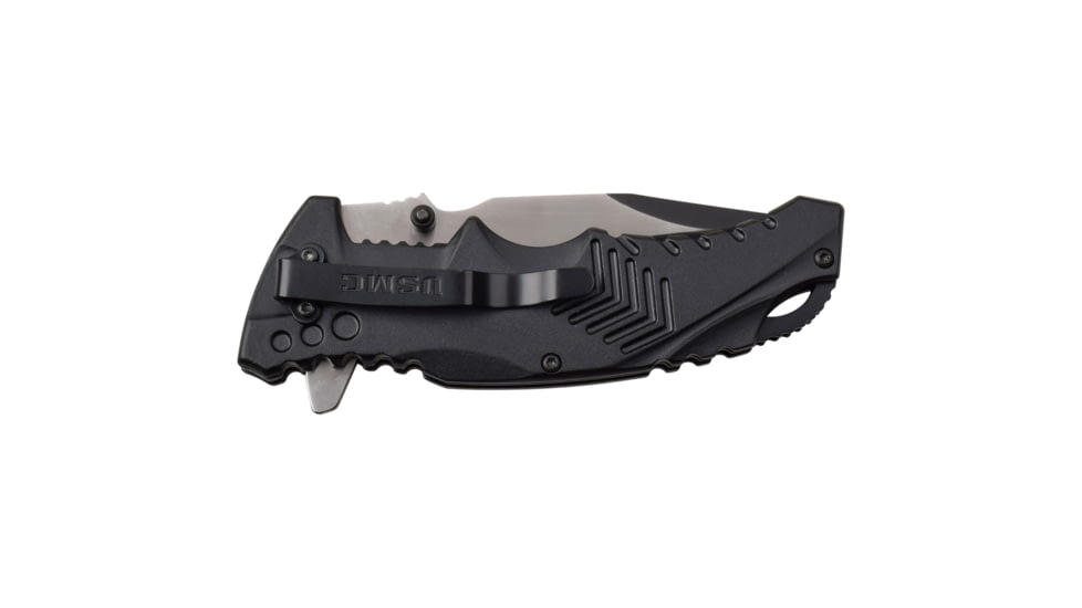 USMC Tanto Spring Assisted Knife w/Pocket Clip, 3.5 in, 3Cr13 Stainless Steel Stainless Steel, Black, M-A1058BK