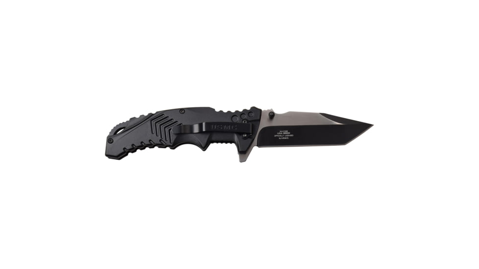 USMC Tanto Spring Assisted Knife w/Pocket Clip, 3.5 in, 3Cr13 Stainless Steel Stainless Steel, Black, M-A1058BK
