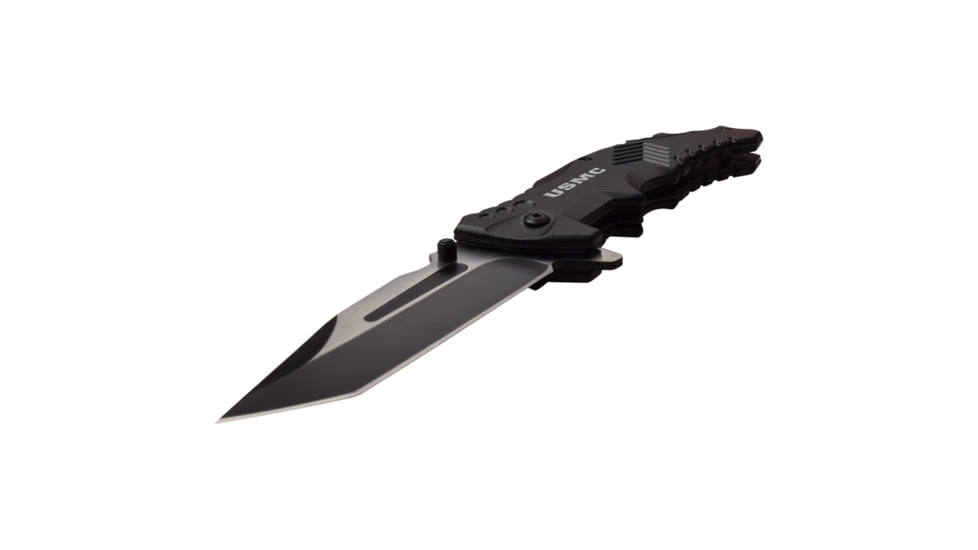 USMC Tanto Spring Assisted Knife w/Pocket Clip, 3.5 in, 3Cr13 Stainless Steel Stainless Steel, Black, M-A1058BK