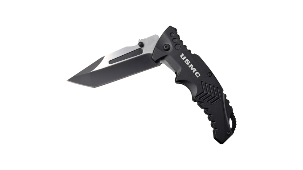 USMC Tanto Spring Assisted Knife w/Pocket Clip, 3.5 in, 3Cr13 Stainless Steel Stainless Steel, Black, M-A1058BK
