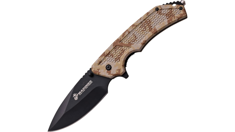USMC The Specialist Linerlock A/O Folding Knife,3.75in,Stainless Steel,Digital Brown Camo,Aluminum Handle USMA1047DM