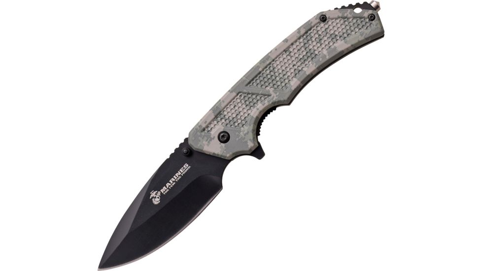 USMC The Specialist Linerlock A/O Folding Knife,3.75in,Stainless Steel,Digital Green Camo,Aluminum Handle USMA1047DG