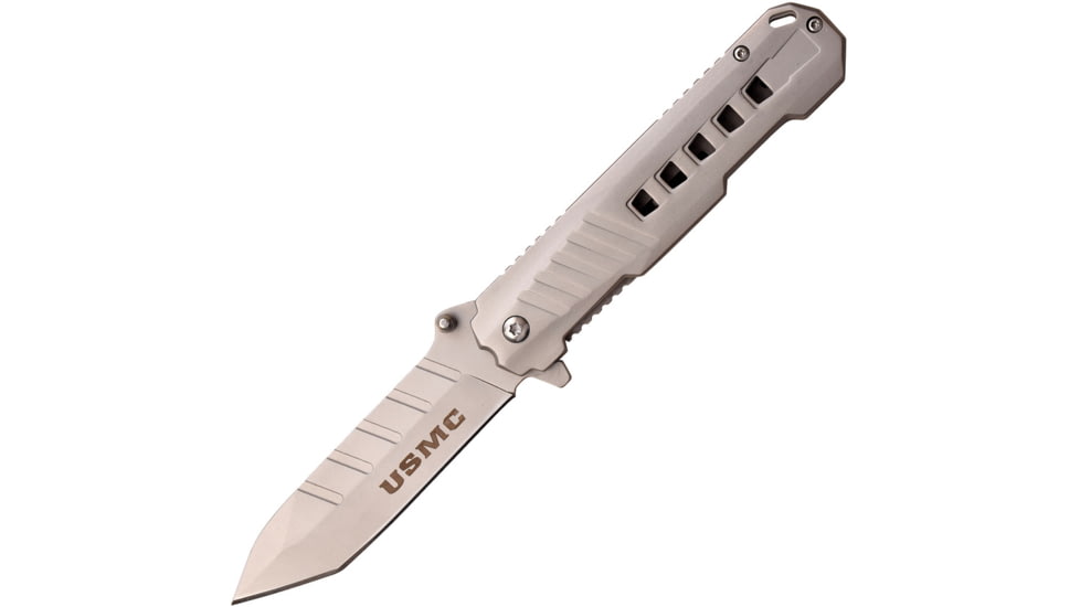 USMC Tanto Spring Assisted Knife w/Stampled Pocket Clip, 3.75 in, 3Cr13 Stainless Steel Stainless Steel, Satin, M-A1061B
