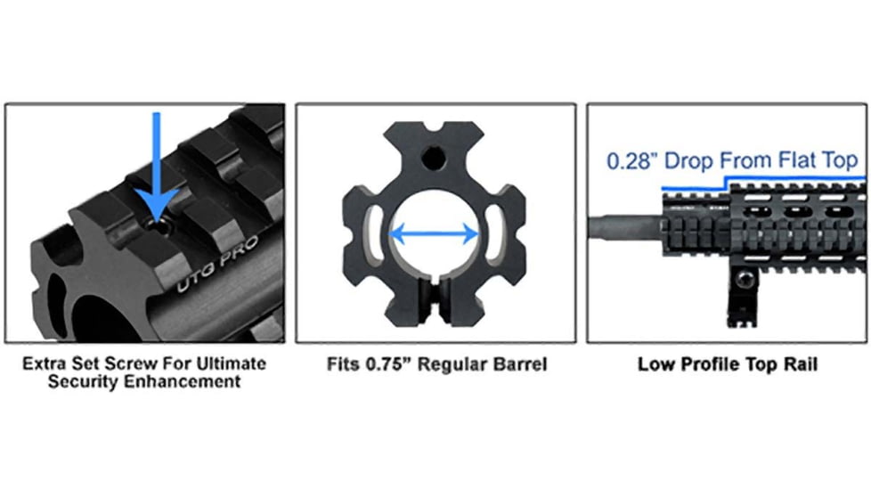 UTG Pro AR15 Low-pro Quad-rail Gas Block for .75in Barrel, Black, MTU012