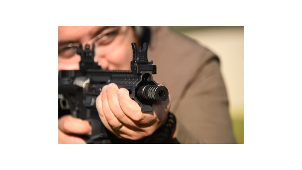 UTG Pro AR15 Stubby Muzzle Brake, 9mm, 1/2X28in Three Chamber Muzzle Brake, Black, TLUMD03
