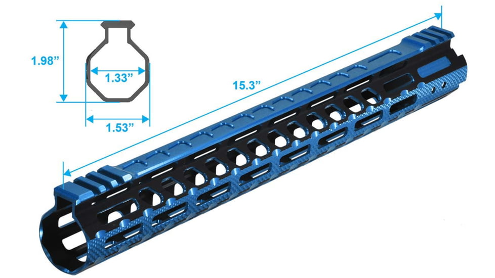 UTG Pro M-LOK AR15 15in Ultra Slim Rail, Black / Blue 2-Tone, MTU019SSM3B2