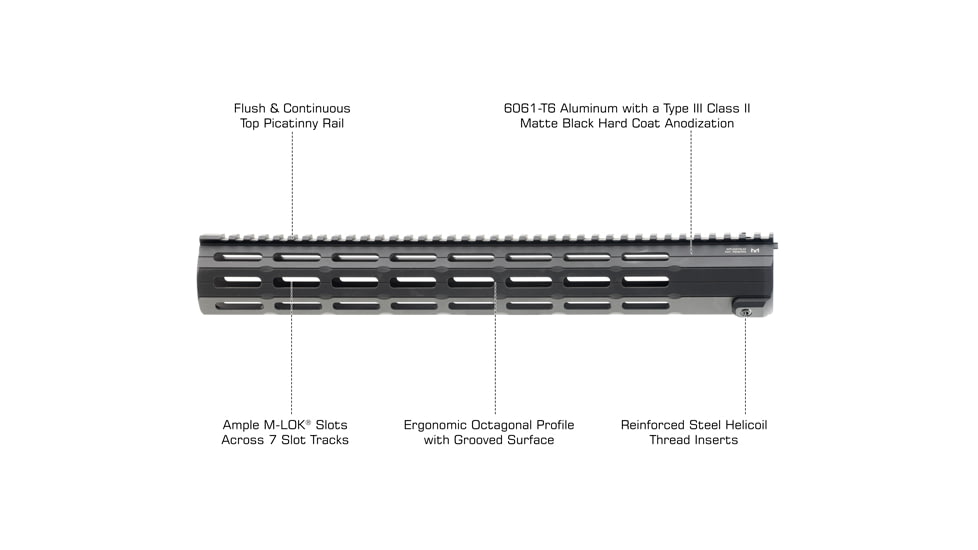 UTG Pro UTG Pro Super Slim SD M-LOK Free Float handguard, 16 in, Black, MTU047XLM