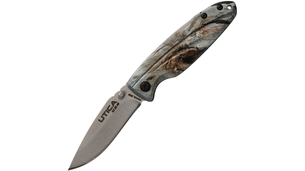 Utica Bold Lion IV Lockback Folding Knife, 2.75 satin finish 8Cr13MoV stainless blade, Camo ABS handle, 91-1439CP