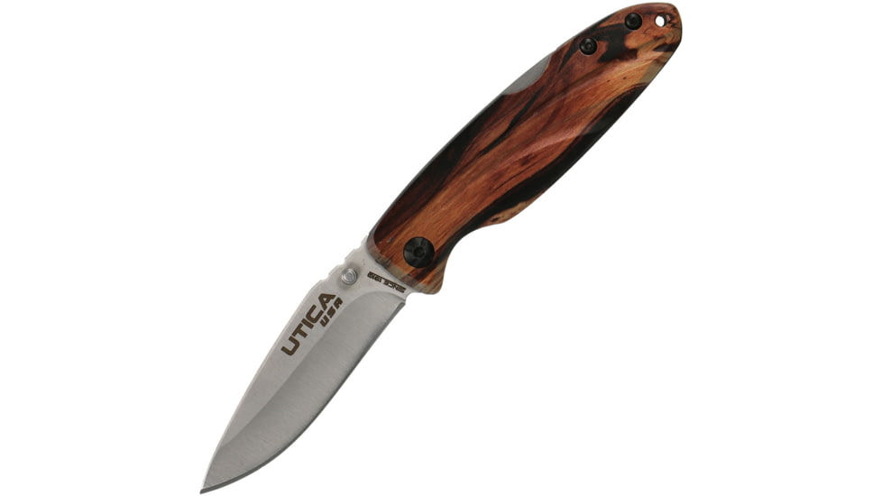 Utica Bold Lion Lockback Folding Knife, 2.75 satin finish 8Cr13MoV stainless blade, Brown ABS handle, 91-1441CP