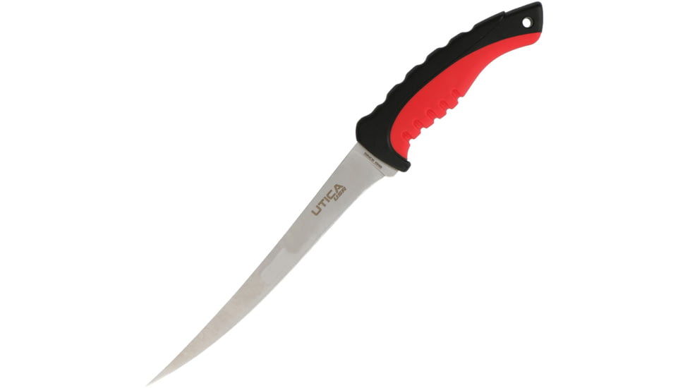 Utica Lake Slayer III Fillet Knife, 7.5 satin finish 440 stainless fillet blade, Black and red rubberized synthetic handle, 91-7072CP