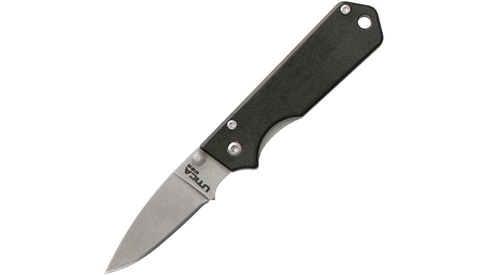 Utica Linerlock Black Folding Knife, 2 satin finish stainless blade, Black aluminum handle, 11-2012BK
