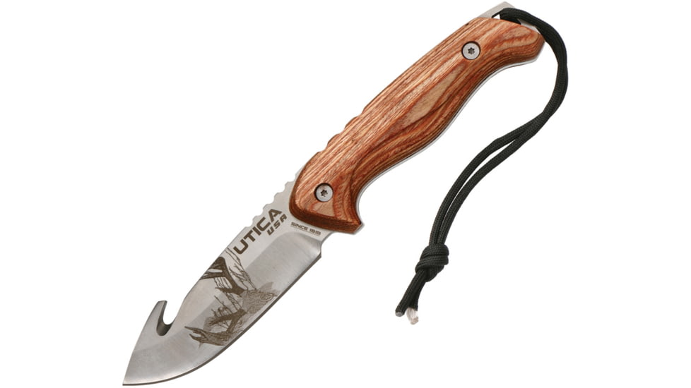 Utica Shoehorn Elk II Fixed Blade Knife, 4 8Cr13MoV stainless blade, Brown pakkawood handle, 91-1066CP