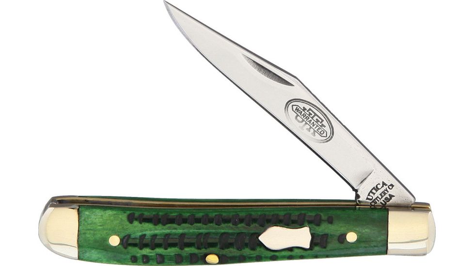 Utica Single Blade Green Bone Folding Knife,2in,Green,Jigged Bone Handle UTK11116GB