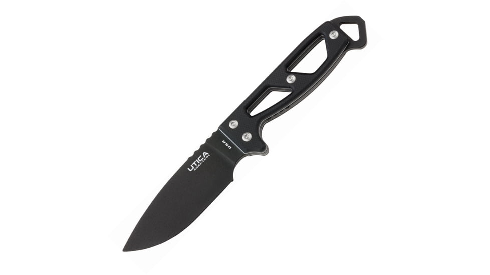 Utica Stealth II Neck Knife, 3 black oxide coated 1095HC steel blade, Black micarta handle, 11-UTKN2