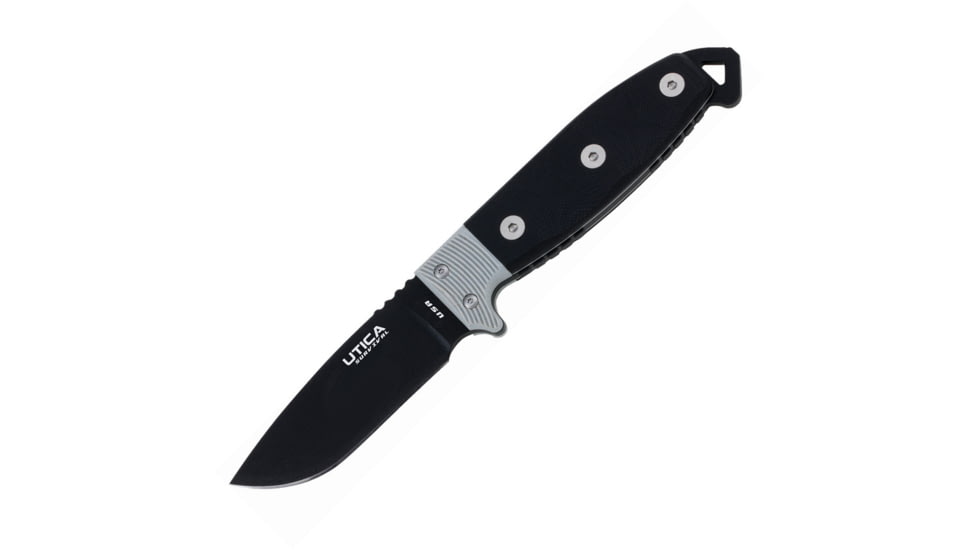 Utica Stealth III Fixed Blade Knife, 3.75 black oxide coated 1095HC steel blade, Black and gray micarta handle, 11-UTKS3