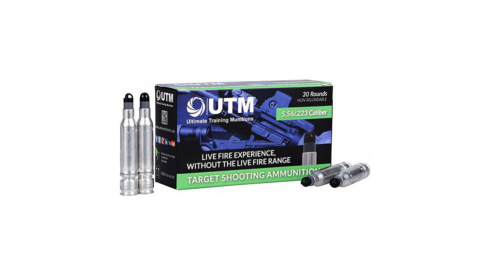 UTM Target Ammunition 5.56x45mm NATO/.223 Remington 55 Grain Plastic Projectile Aluminum Cased Rifle Ammunition, 30 Rounds, 01-3549