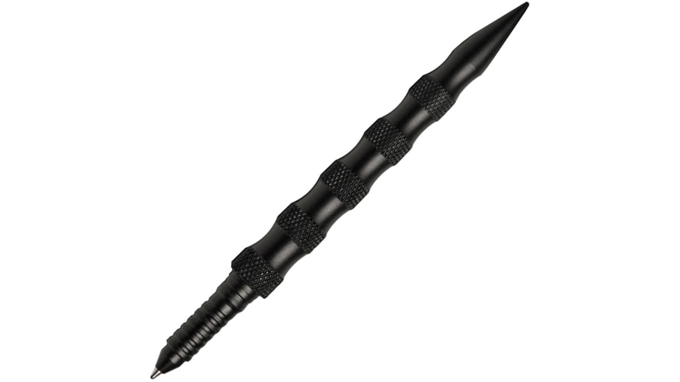 UZI Tactical Defender Pen w/ Black and Aluminum, 5 1/4in Overall, Black Aircraft Aluminum, SS Striking Point, Compatible w/ Standard And Fisher Space Pen Refills, UZI-TACPEN11-BK