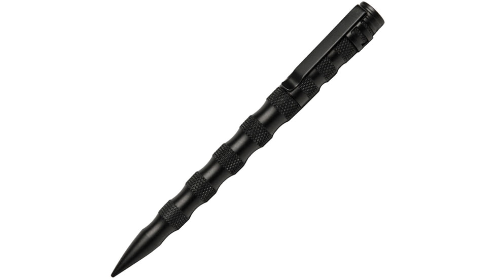 UZI Tactical Defender Pen w/ Black and Aluminum, 5 1/4in Overall, Black Aircraft Aluminum, SS Striking Point, Compatible w/ Standard And Fisher Space Pen Refills, UZI-TACPEN11-BK