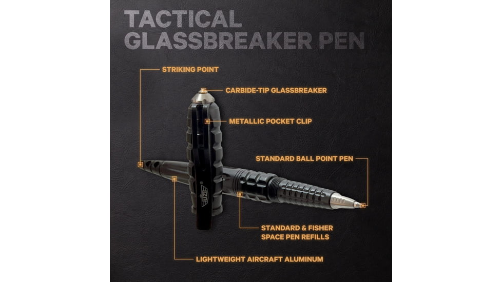 UZI Tactical Defender Pen W/ Glassbreaker &amp; Striking Point - UZI-TACPEN12-BK