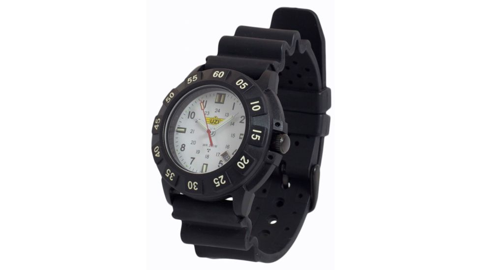 Uzi The Protector Tritium H3 Watch - White Dial, Rubber Strap Uzi-002-R Uzi-002-R Uzi-002-R