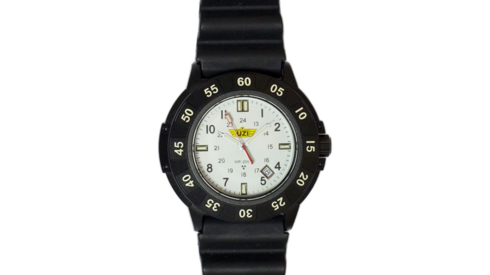 Uzi The Protector Tritium H3 Watch - White Dial, Rubber Strap Uzi-002-R Uzi-002-R Uzi-002-R