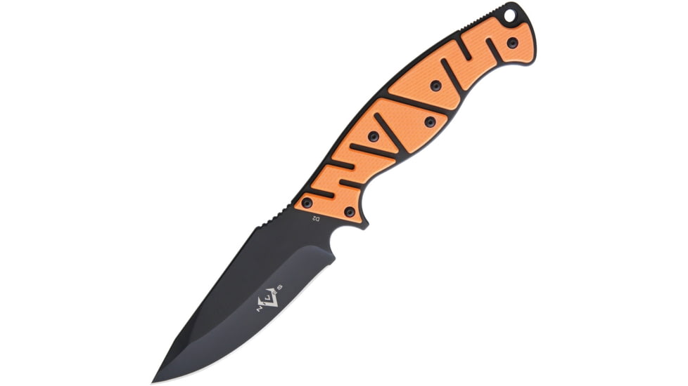 V NIVES Alte Beast Orange Fixed Blade Knife, 10in Overall, 4.5in Black D2 Tool Steel Drop Point, Orange G10 Handle, Black Kydex Sheath, Storage Case., VFB01GPBOR
