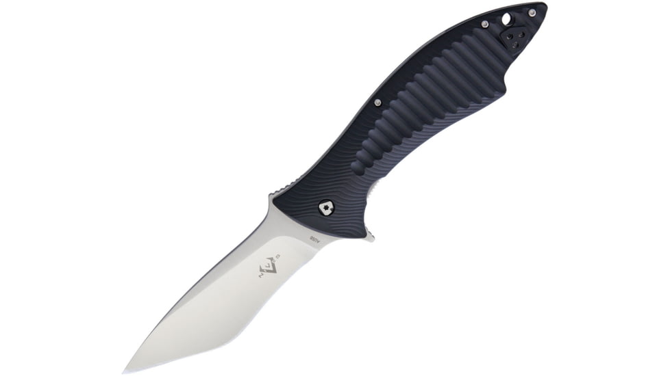 V NIVES Deplorable Linerlock Folding Knife, 5.5in Closed, 4in Satin Aus-8 SS Blade, Black Grooved Frn Handle, Pocket Clip, Storage Case., V15FRNPBK