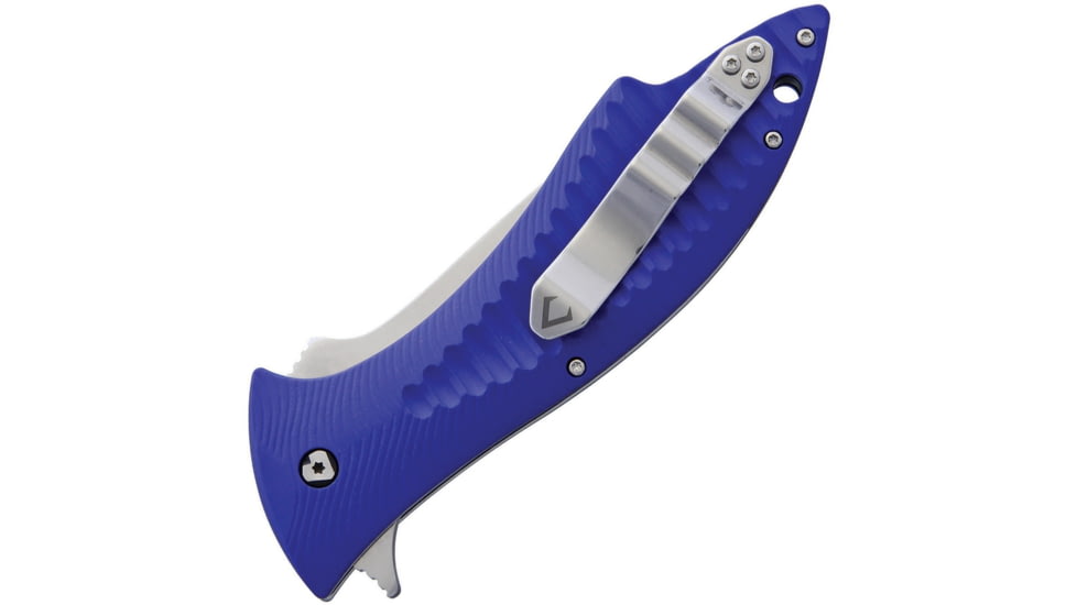 V NIVES Deplorable Linerlock Folding Knife, 5.5in Closed, 4in Satin Aus-8 SS Blade, Blue Grooved Frn Handle, Pocket Clip, Storage Case., V15FRNPBL