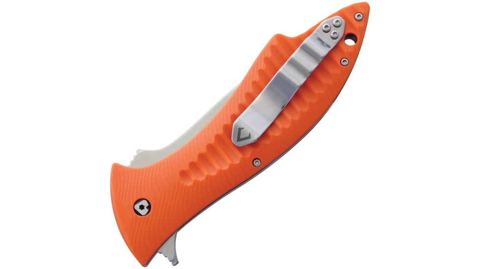 V NIVES Deplorable Linerlock Folding Knife, 5.5in Closed, 4in Satin Aus-8 SS Blade, Orange Grooved Frn Handle, Pocket Clip, Storage Case., V15FRNPOR