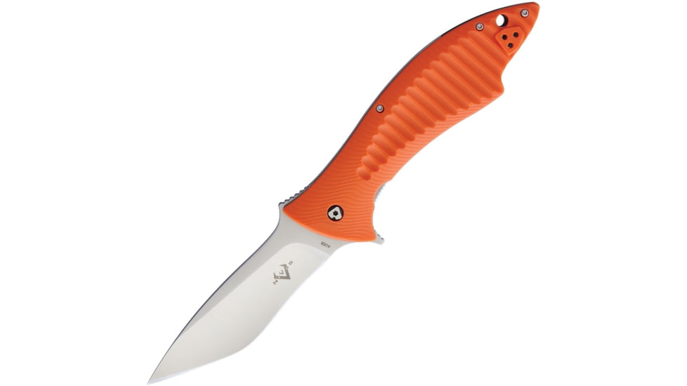 V NIVES Deplorable Linerlock Folding Knife, 5.5in Closed, 4in Satin Aus-8 SS Blade, Orange Grooved Frn Handle, Pocket Clip, Storage Case., V15FRNPOR
