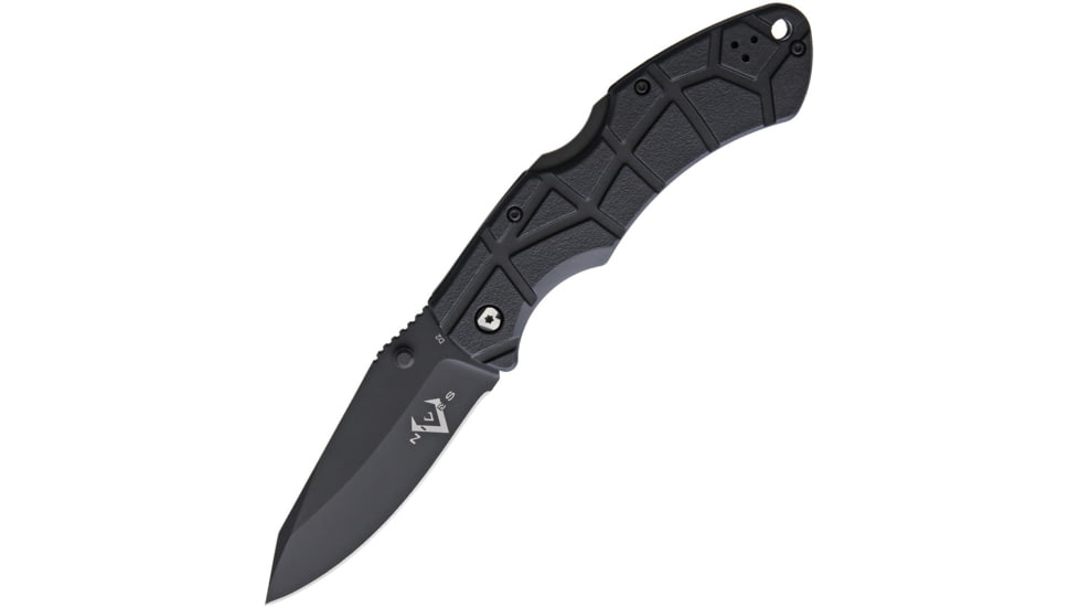 V NIVES Rocky II Lockback Folding Knife, 4.63in Closed, 3.25in Black Oxide Coated D2 Tool Steel Drop Point, Black Sculpted Frn Handle, Thumb Stud, Pocket Clip, Storage Case., V09FRNPBBK2